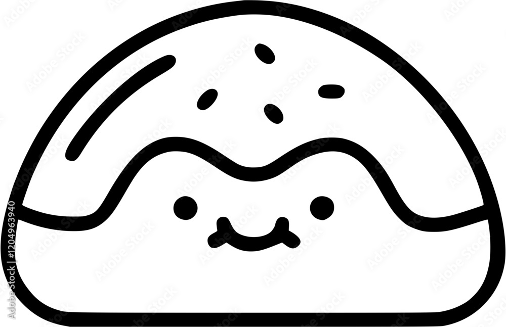 Sakura mochi in outline icon style, japanese food theme.