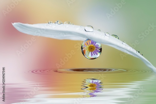 A photo of a delicate scene with a white petal bent at an angl photo