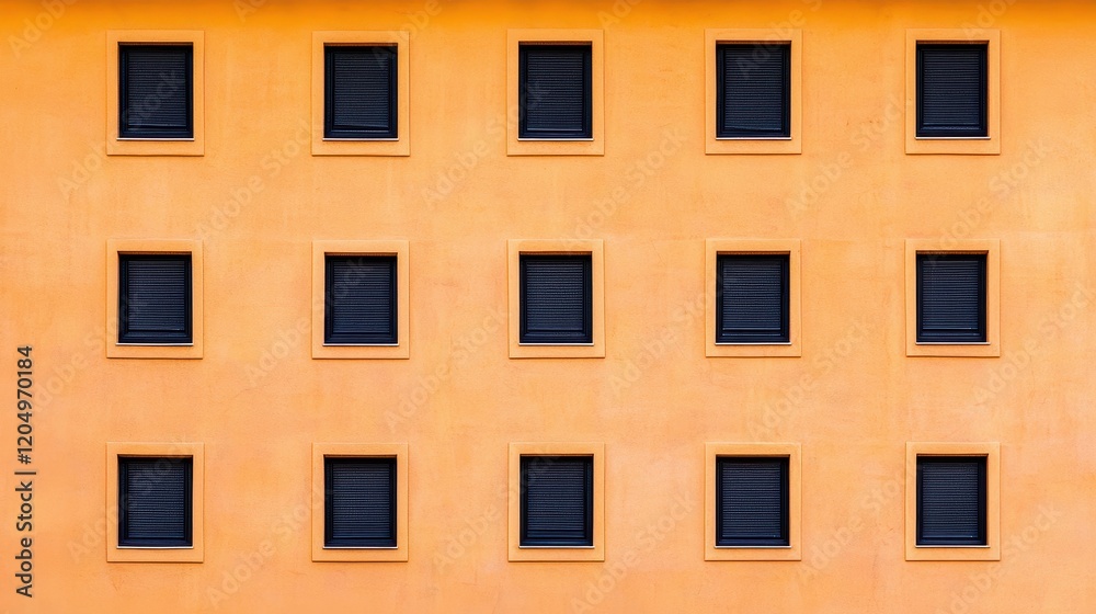 Fototapeta premium Abstract Orange Building Facade with Symmetrical Windows