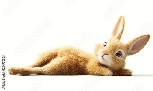 Cute bunny relaxing on white background, Easter photo