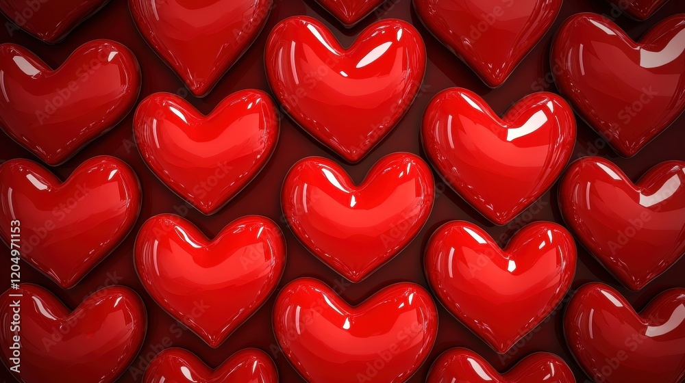 Fototapeta premium Seamless Pattern of Shiny Red Hearts Romantic Valentine's Day Background