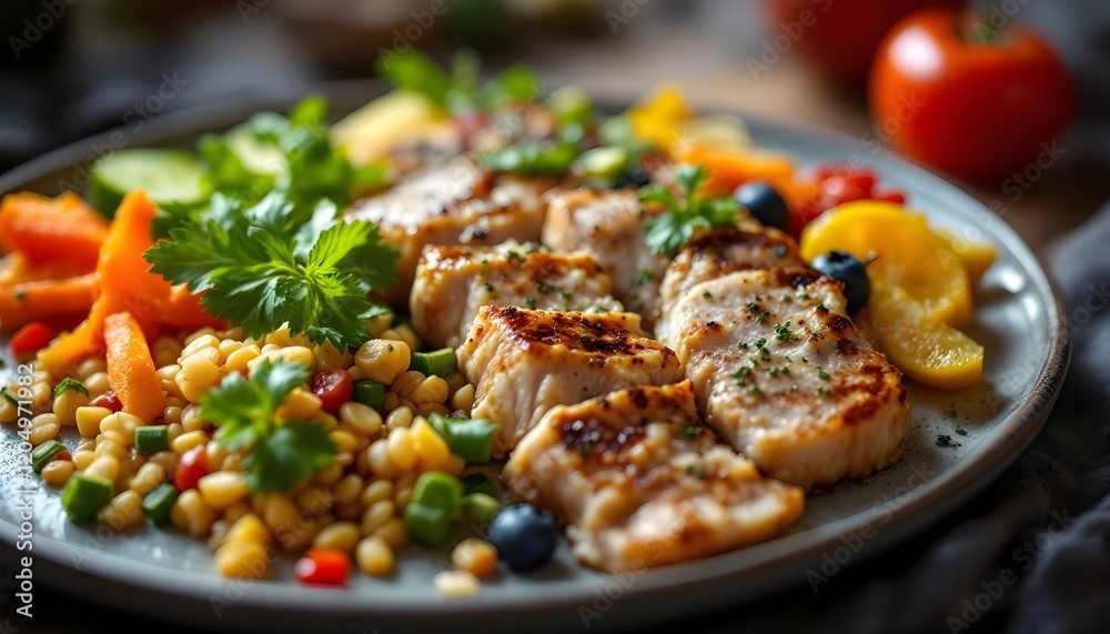 Delicious Grilled Chicken Breast with Colorful Vegetable Medley Delicious Grilled Chicken Breast with Colorful Vegetable Medley