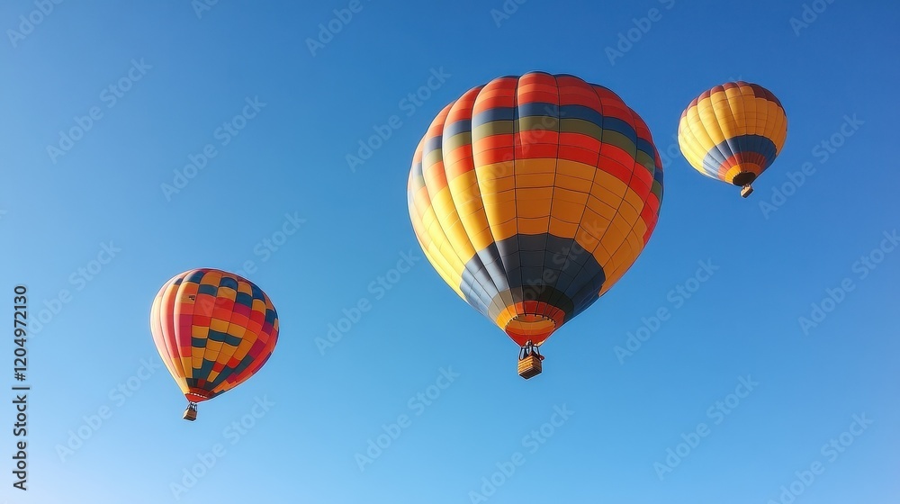 Balloons flying into the blue sky, symbolizing freedom and joyful celebrations Balloons flying into the blue sky, symbolizing freedom and joyful celebrations