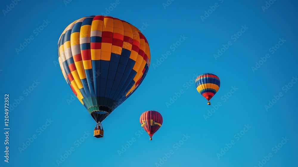 Balloons flying into the blue sky, symbolizing freedom and joyful celebrations Balloons flying into the blue sky, symbolizing freedom and joyful celebrations