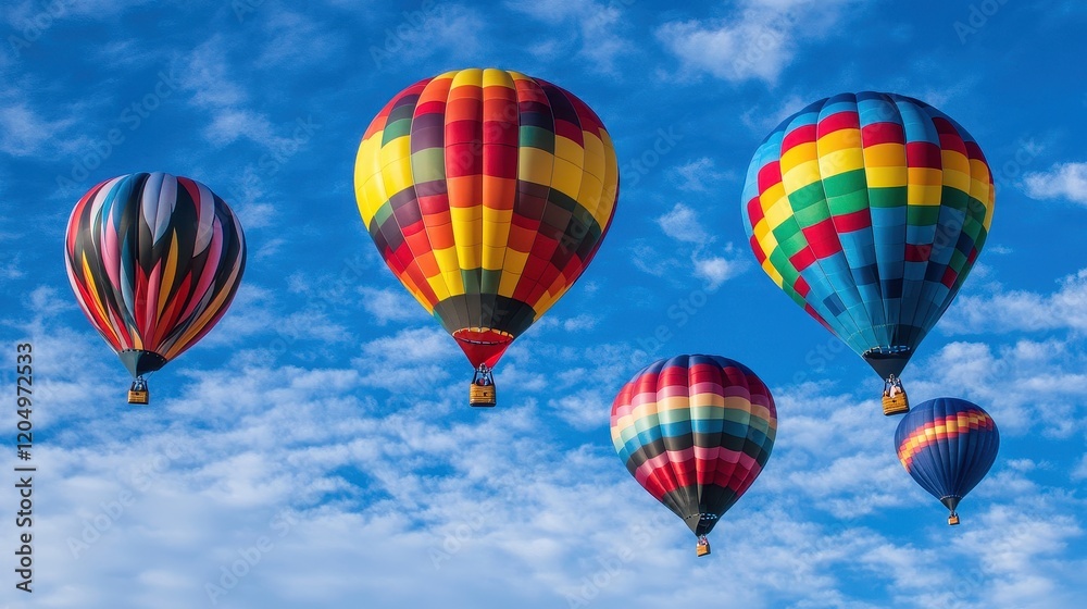 Balloons flying into the blue sky, symbolizing freedom and joyful celebrations Balloons flying into the blue sky, symbolizing freedom and joyful celebrations