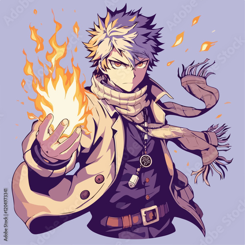 anime character with fire powers