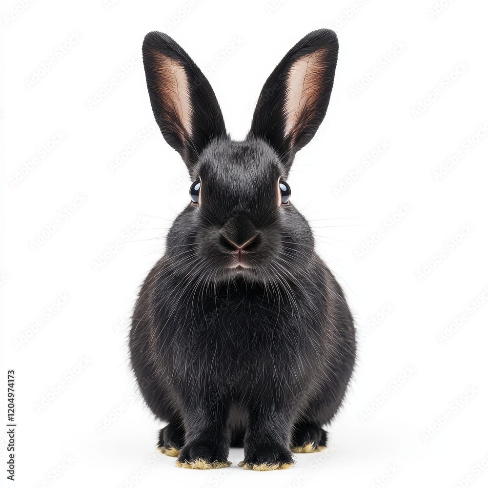 Fototapeta premium Adorable Black Rabbit Sitting on White Background