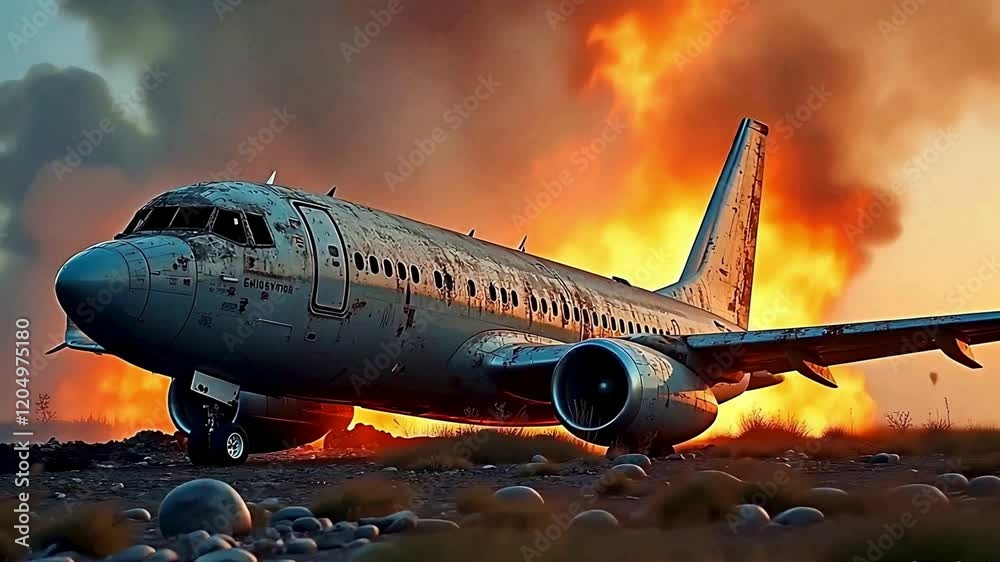 Passenger plane crashed and caught fire in a field,