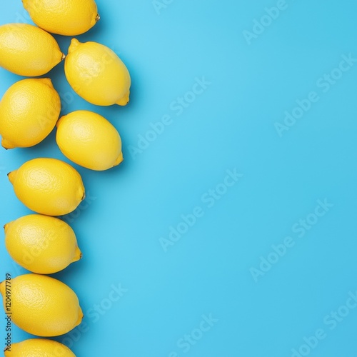 Vibrant Lemons on a Bright Blue Background - Fresh Citrus Fruits Border