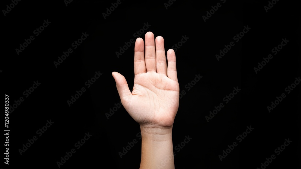 Open Hand Gesture Against Black Background Symbolizing Communication and Interaction Open Hand Gesture Against Black Background Symbolizing Communication and Interaction