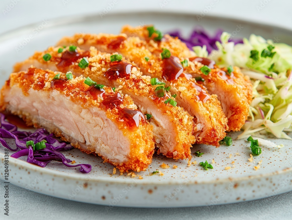 Savoring Golden Brown Tonkatsu Cutlet Japan Food Photography Restaurant Setting Close-Up Panko Crust Delight Savoring Golden Brown Tonkatsu Cutlet Japan Food Photography Restaurant Setting Close-Up Panko Crust Delight