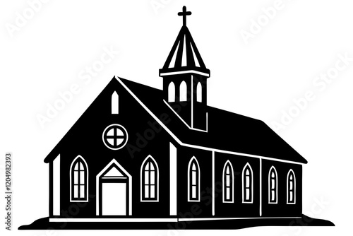 Church silhouette vector, Christian church house icon, Church building vector illustration 