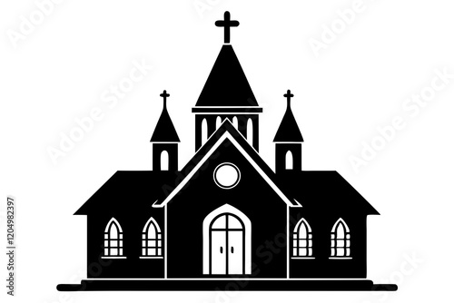 Church silhouette vector, Christian church house icon, Church building vector illustration 