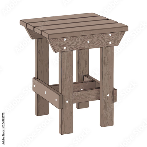Garden outdoor furniture isolated  white background. Wooden stool  vector illustration (4)