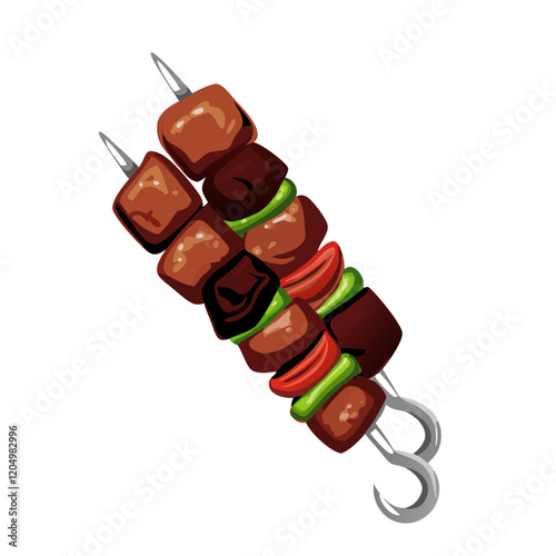 Grilled doner meat kebab on skewers stick iconv   vector   illustration (9)