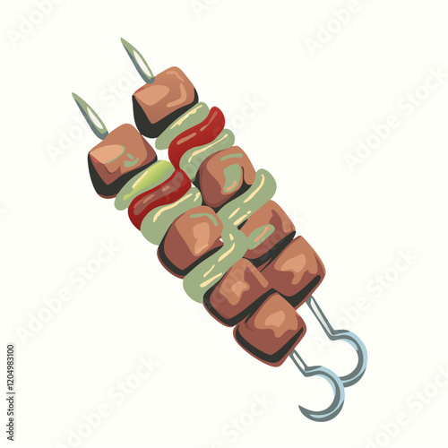 Grilled doner meat kebab on skewers stick iconv   vector   illustration (12)