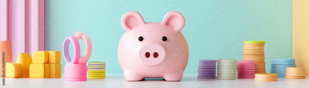 A colorful piggy bank surrounded by coins and blocks, symbolizing savings and financial planning. A colorful piggy bank surrounded by coins and blocks, symbolizing savings and financial planning.