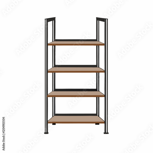 Realistic empty metal rack with wooden shelves vector illustration (4)