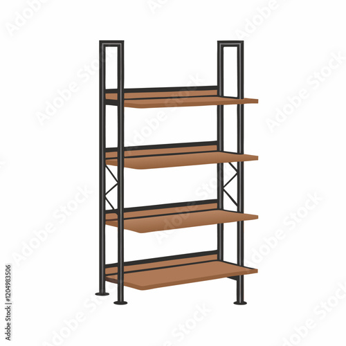 Realistic empty metal rack with wooden shelves vector illustration (1)