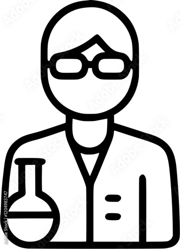 Lab technician in outline icon style, health and medicine theme.