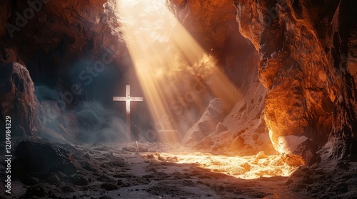 The concept of God helping and cross on the sunset background 