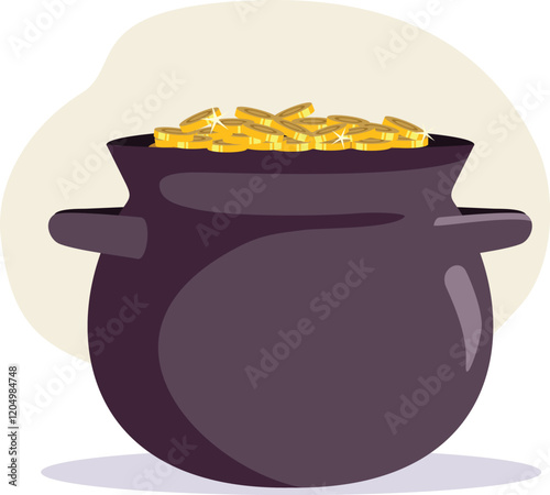 Vector Pot of Gold Illustration Wealth Symbol Design. Icon symbolizing richness and fortunes and good  luck
