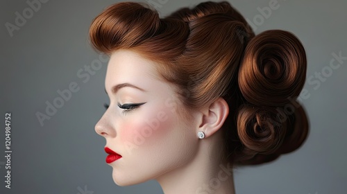 Redhead Woman Profile Vintage Hair Style