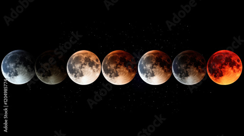 Lunar Eclipse Timelapse: A captivating sequence showcasing the dramatic transformation of the moon during a total lunar eclipse, from penumbra to umbra and the breathtaking blood moon phase.