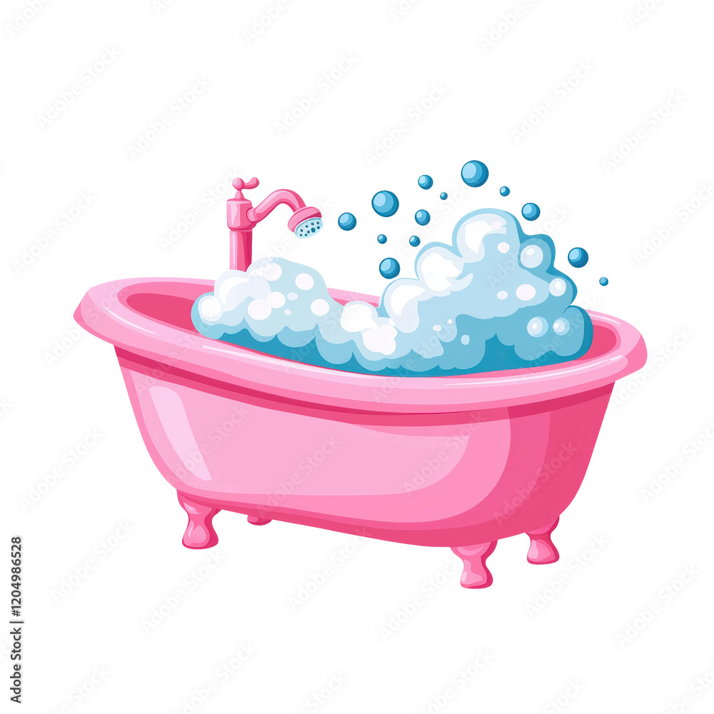 Kawaii Pink Bathtub with Bubbles and Playful Design Kawaii Pink Bathtub with Bubbles and Playful Design