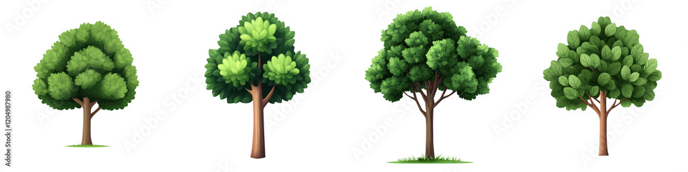 Obraz premium Bright green trees with lush foliage in blocky , showcasing various shapes and sizes