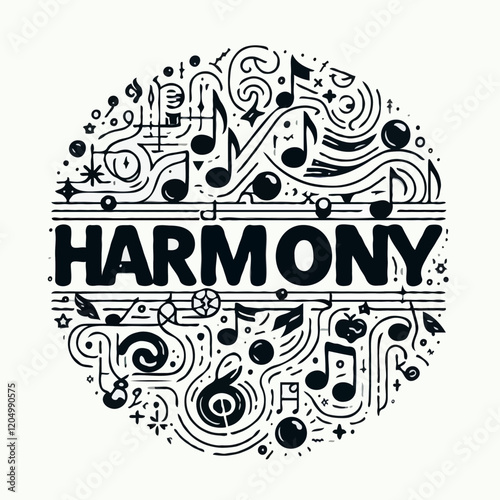 Modern Music Harmony: Abstract Notes and Vibrant Melody Design in Artistic Black-and-White Harmony