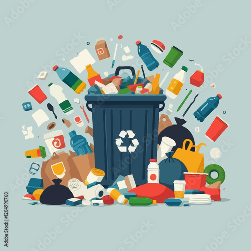 Eco-Friendly Recycling Bin and Waste Management Disposal Vector Illustration