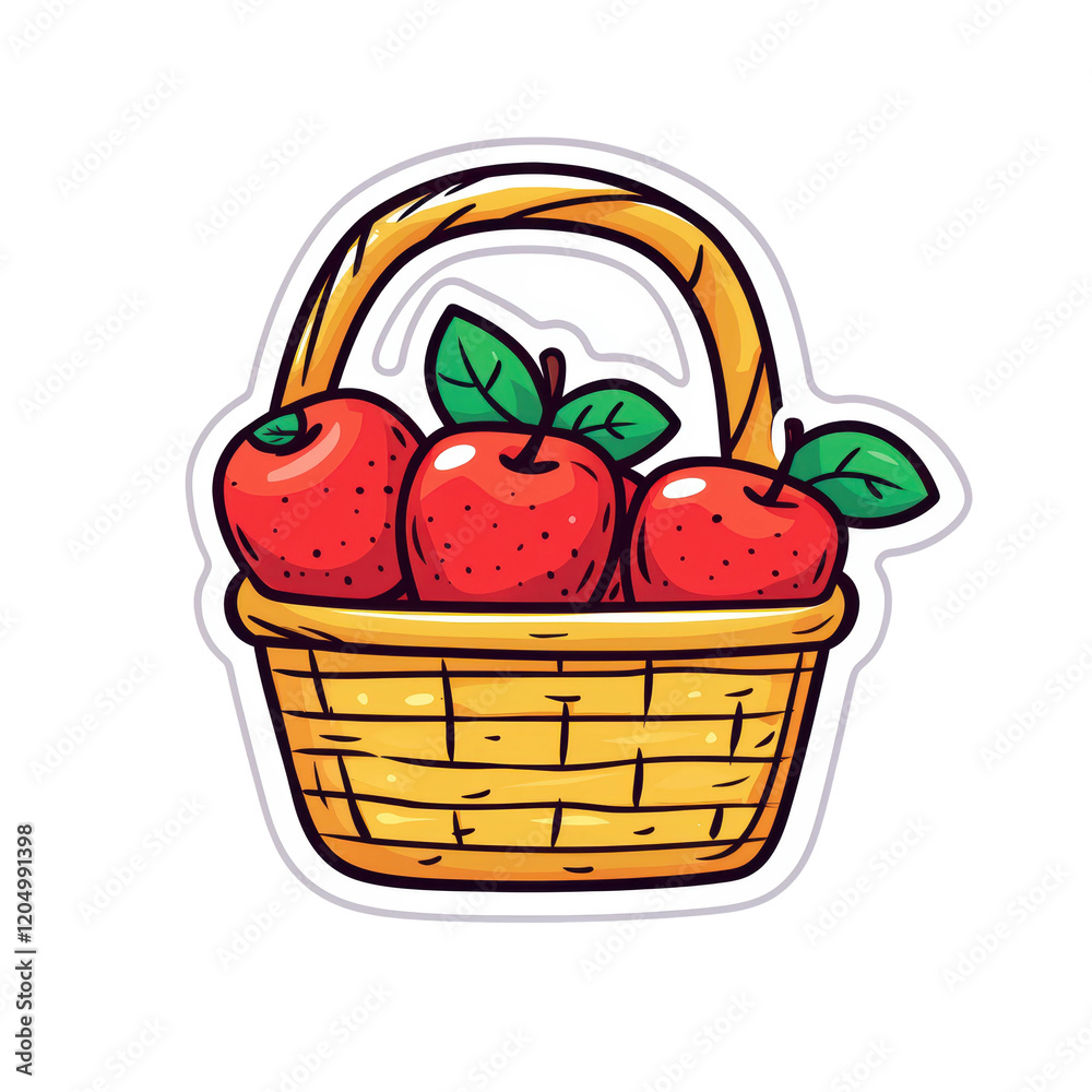 Kawaii Picnic Basket with Apples in Flat Design Style Kawaii Picnic Basket with Apples in Flat Design Style