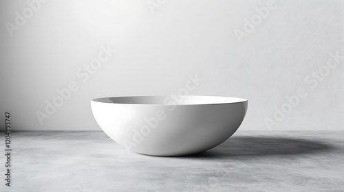 A smooth white banner placed on a polished concrete floor in a minimalist interior