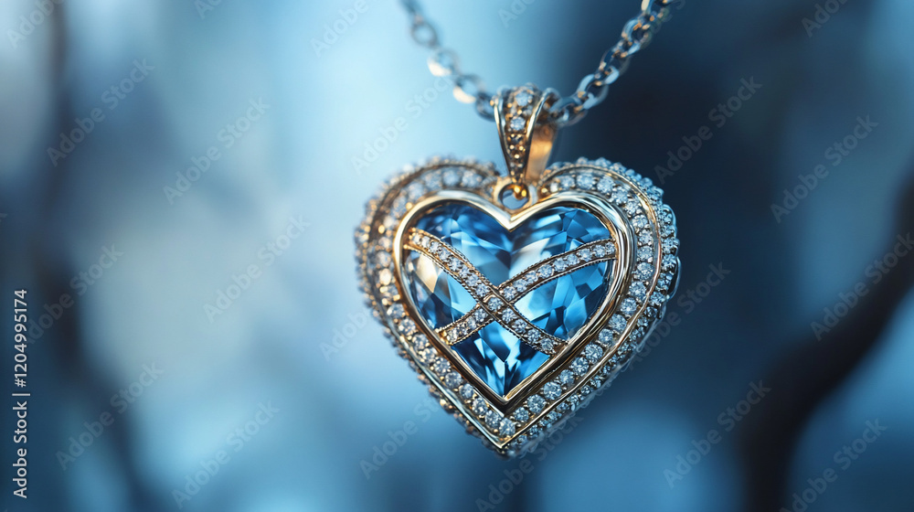 Blue heart pendant necklace with diamonds. Blue heart pendant necklace with diamonds.