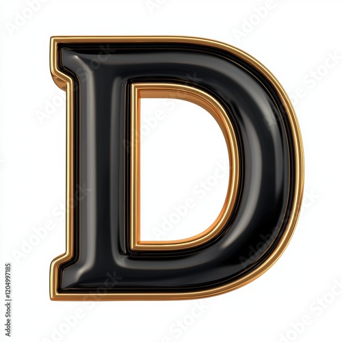 Elegant Black and Gold Letter D - 3D Render photo