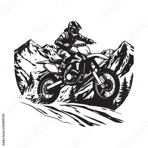 A skillful motocross racer soars into the air during an exhilarating race
Illustration of extreme people jump with motorbike
