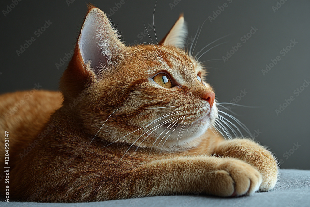 Fototapeta premium Ginger Cat Resting Elegantly Gazing Into Distance