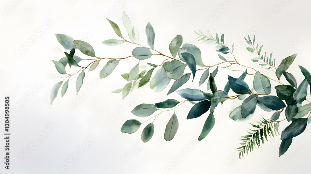 Watercolor Painting of Eucalyptus and Greenery Branches Watercolor Painting of Eucalyptus and Greenery Branches