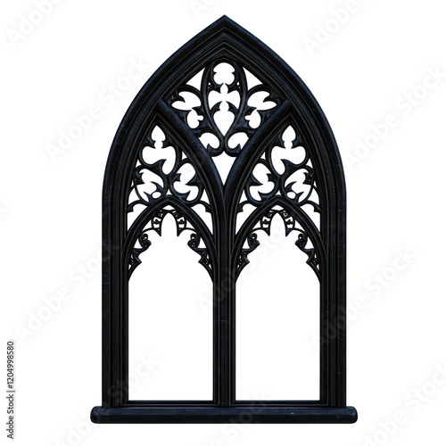 Elegant gothic window with intricate designs. transparent background