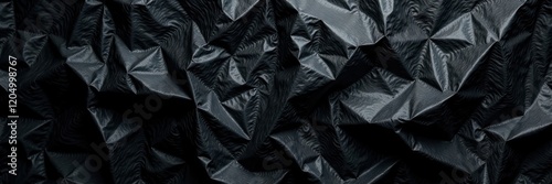 Textured black background, crumpled plastic sheet, image, art