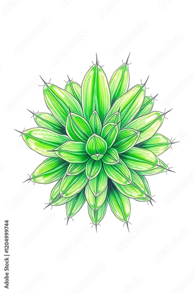 Vivid green agave succulent illustration. Vivid green agave succulent illustration.