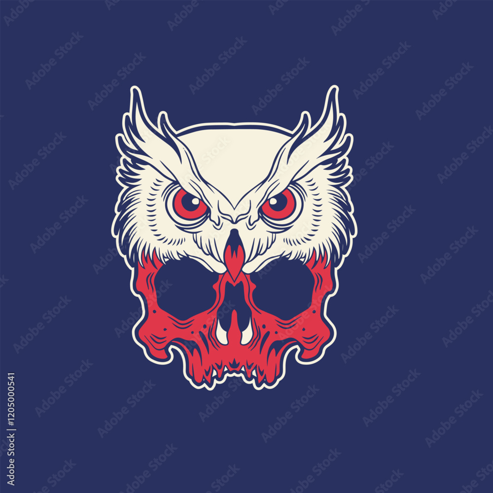 Fototapeta premium SKULL AND OWL HEAD VECTOR ILLUSTRATION