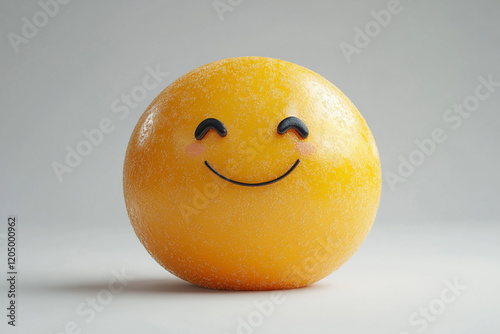 Happy yellow emoticon sphere shows contentment photo