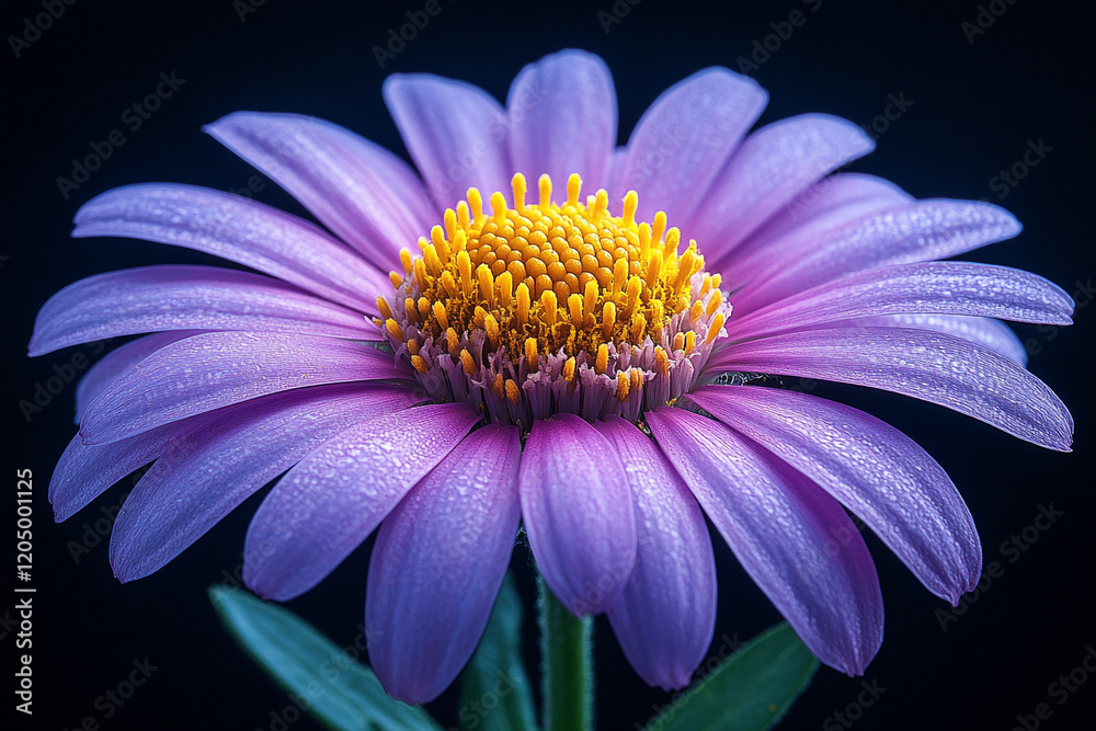 Obraz premium Purple Daisy Flower With Dew Drops On Petals