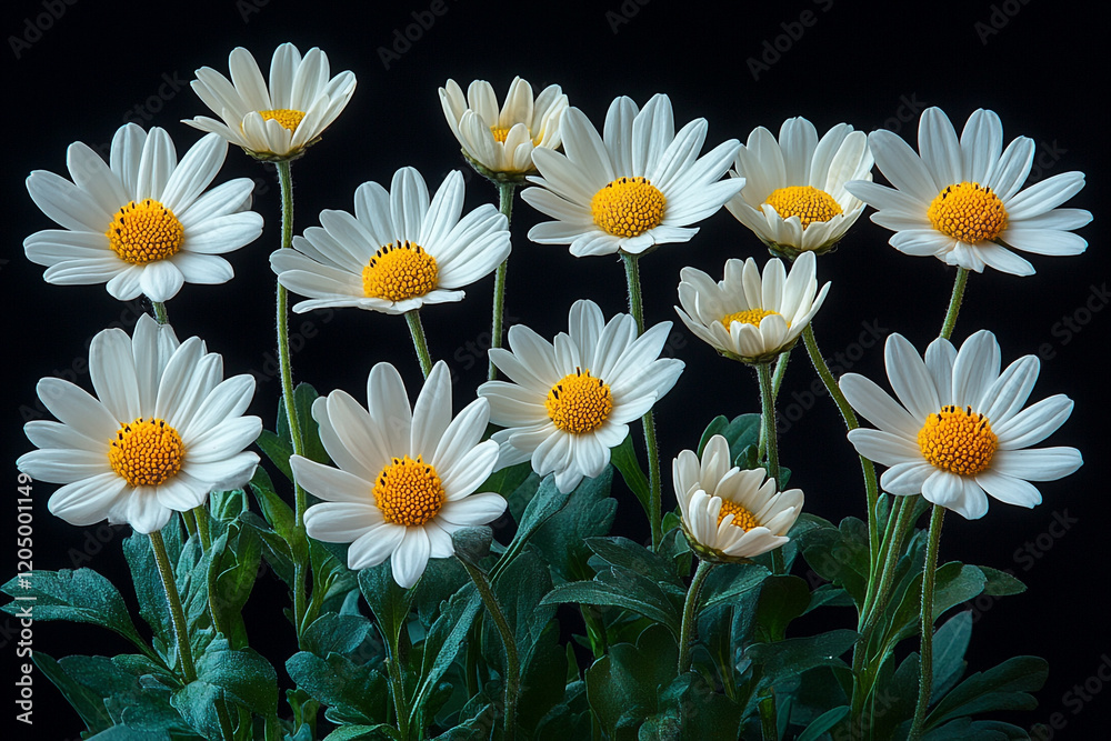 Fototapeta premium White Daisies Blooming Against A Dark Background