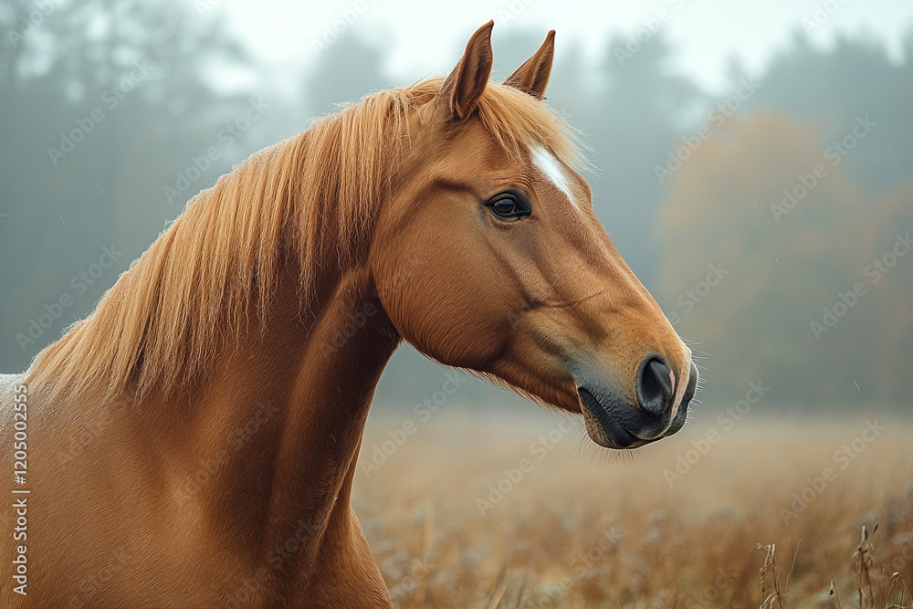 Obraz premium Chestnut Horse Portrait In Autumn Field