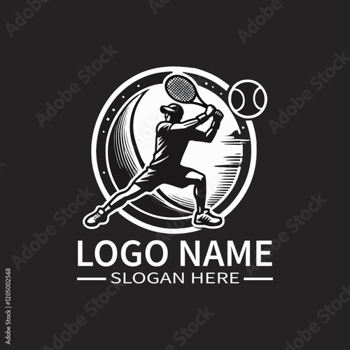 Tennis Player Logo Design, Professional Tennis Logo, Sports Logo with Tennis Racket