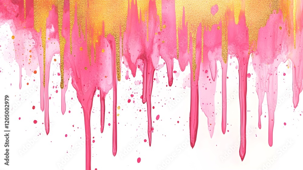 Fototapeta premium Pink and Gold Dripping Paint Abstract Art