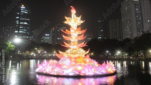 Illuminated Lotus Lantern Festival Night Cityscape